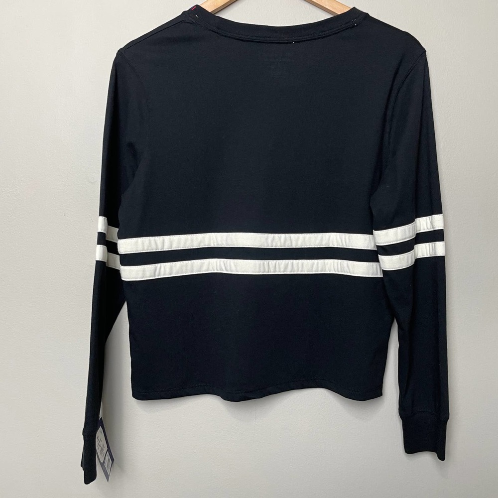NWT Champion Heritage Long Sleeve Crew Neck Tee Black White Stripe Logo S - Picture 2 of 8